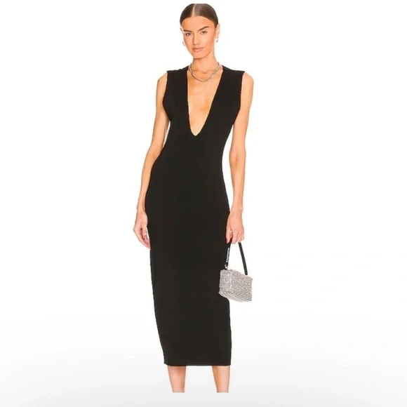NEW Gauge81 Caesar black plunge neck midi dress small S - Picture 1 of 7
